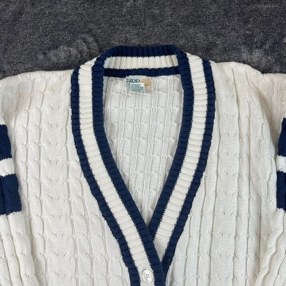 Vtg Izod Club Cable Knit Cricket Tennis Cardigan Sweater Women's M Navy Blue - Picture 2 of 12